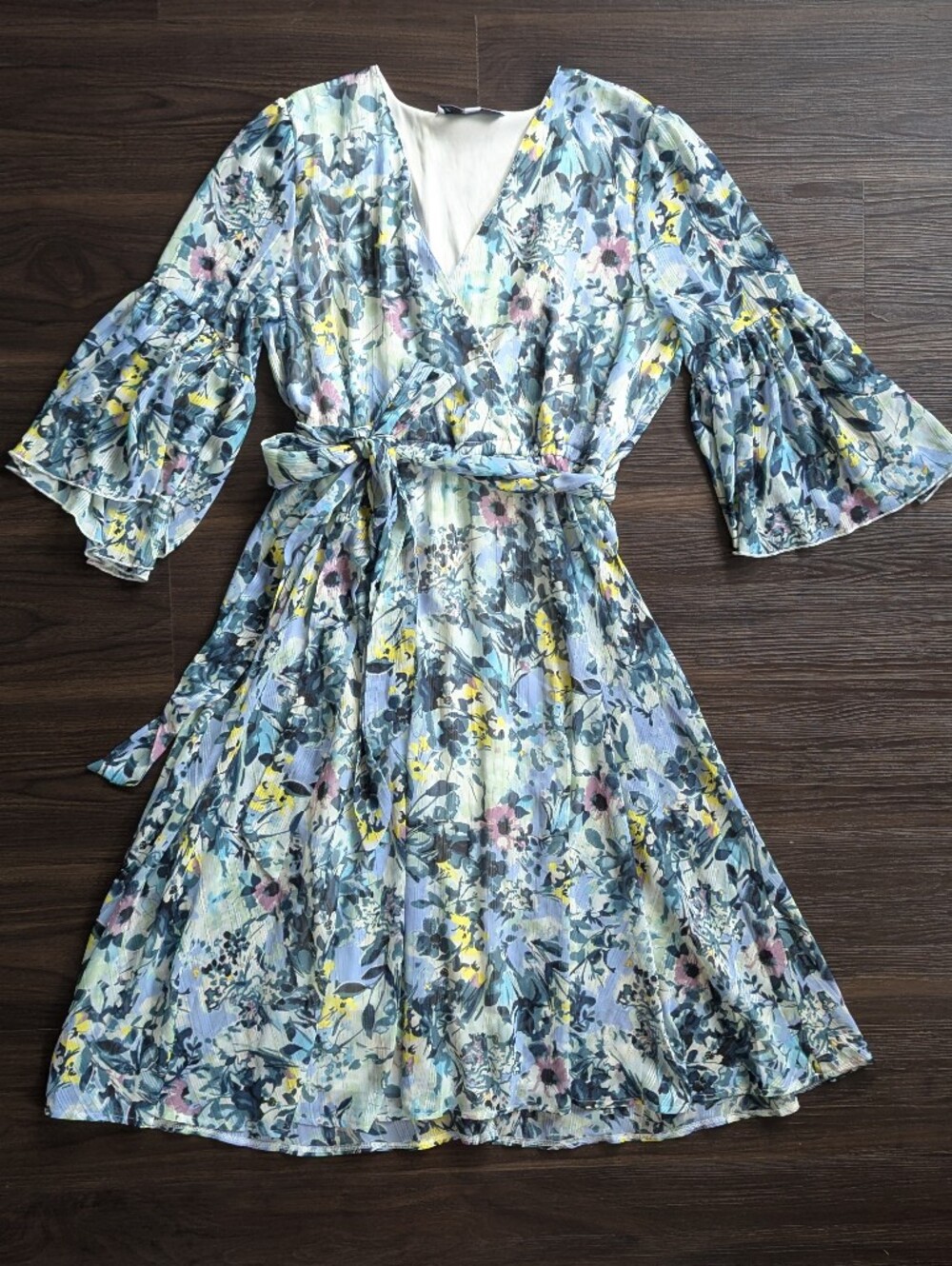 Parker & Rowe Blue Floral Midi Dress XL Cocktail Semi-Formal Summer Wedding
